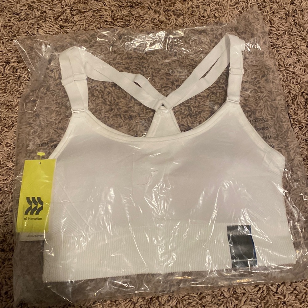 All in Motion white sports bra